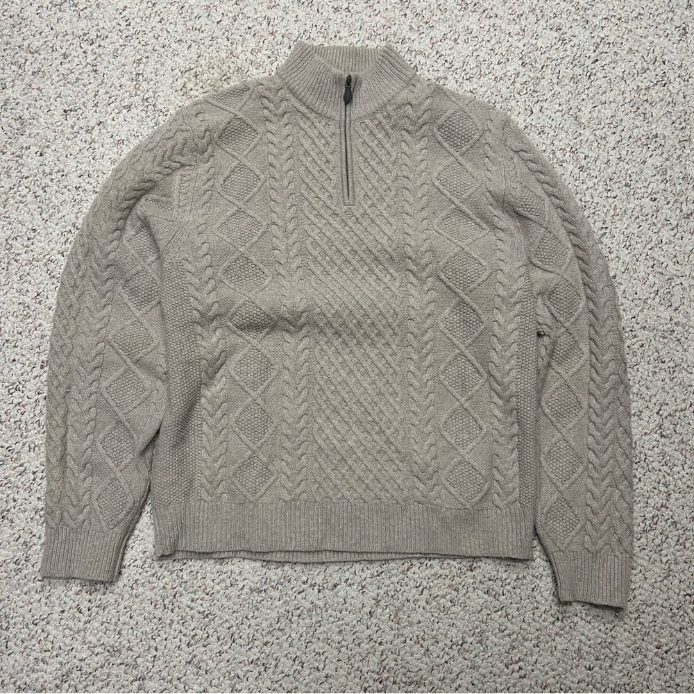 Brooks Brothers Men's Cable-Knit Half-Zip Sweater in Taupe